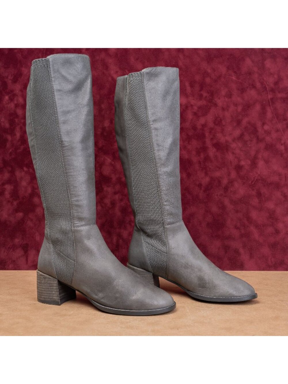 Eileen Fisher Women Destry Grey Leather Stretch Fashion Knee Boots sz 8